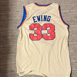 Mitchell & Ness New York Cream Jersey with Orange and Blue Accents